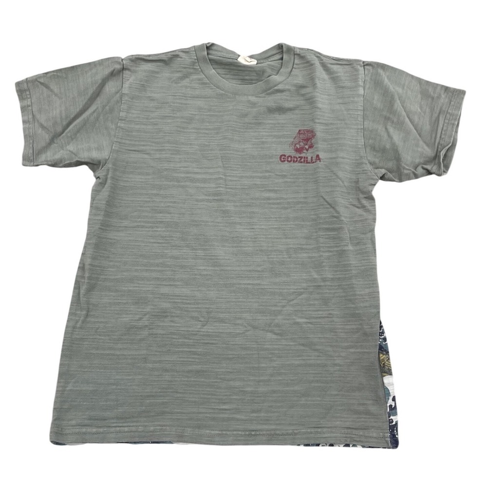 Godzilla T-shirt Ukiyoe Japanese Traditional Print Wagara Gray Mens Medium I04